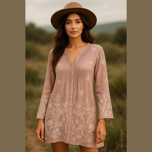 Johnny Was Boho Pintuck Tunic Top/Mini Dress Style C16118-9 Sz Small